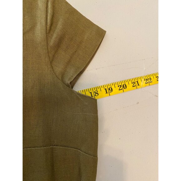 Talbots Olive Green Linen Midi Dress V-Neck Cap Sleeves Belted Waist Size 6 - Picture 6 of 10